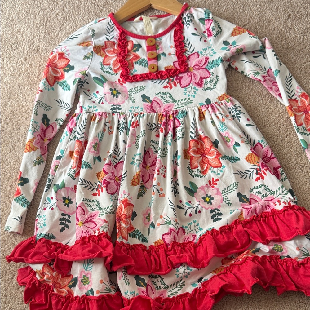 Matilda Jane Floral Long Sleeve Dress with Red Ruffles